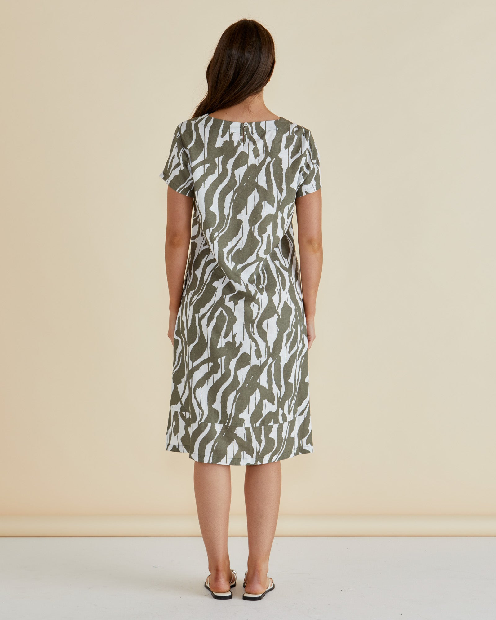 Elwood Dress - Olive Geometric Print