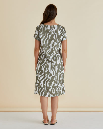 Elwood Dress - Olive Geometric Print