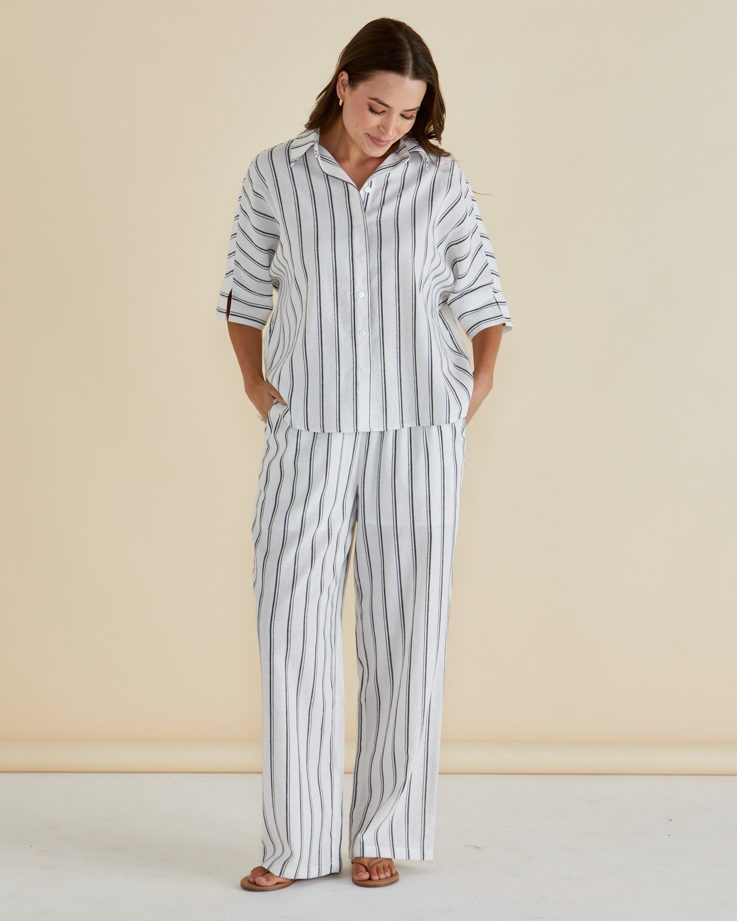 Lynwood Linen Shirt - Black/White Stripe