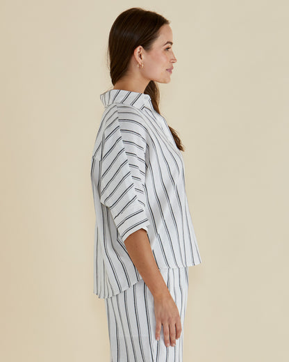 Lynwood Linen Shirt - Black/White Stripe