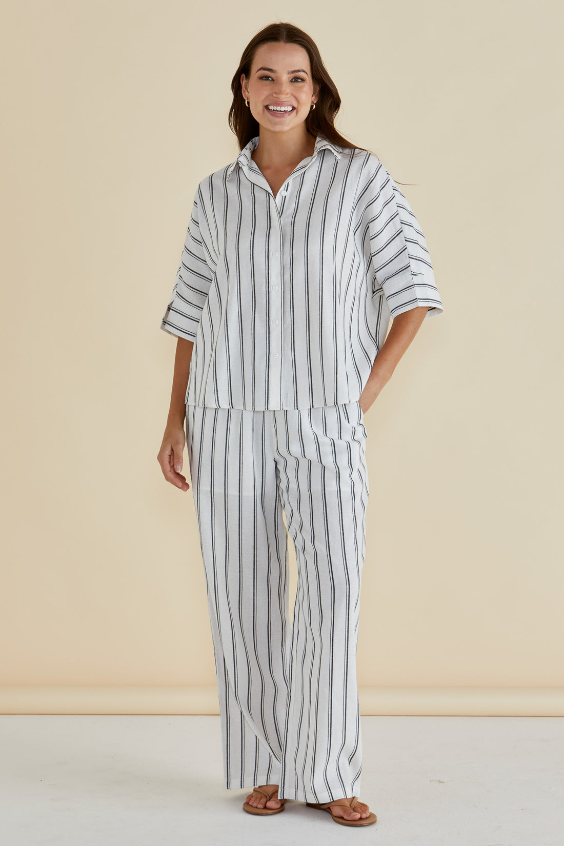 Lynwood Linen Shirt - Black/White Stripe