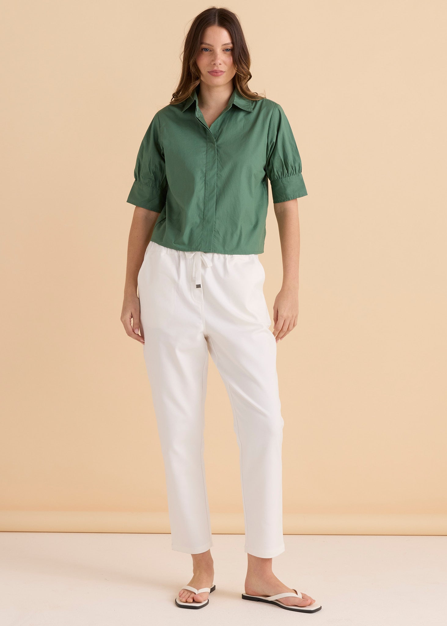 Reagan Poplin Top - Green