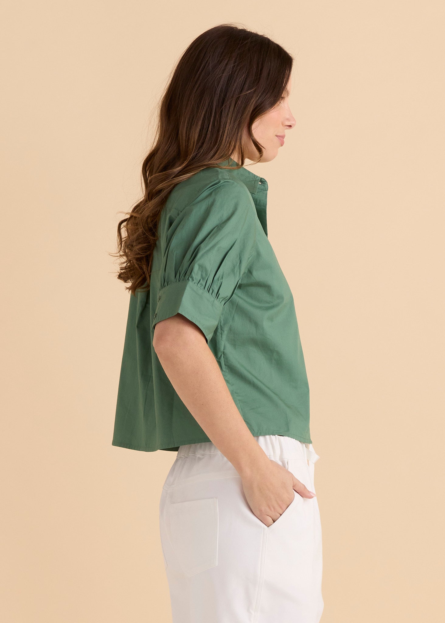 Reagan Poplin Top - Green