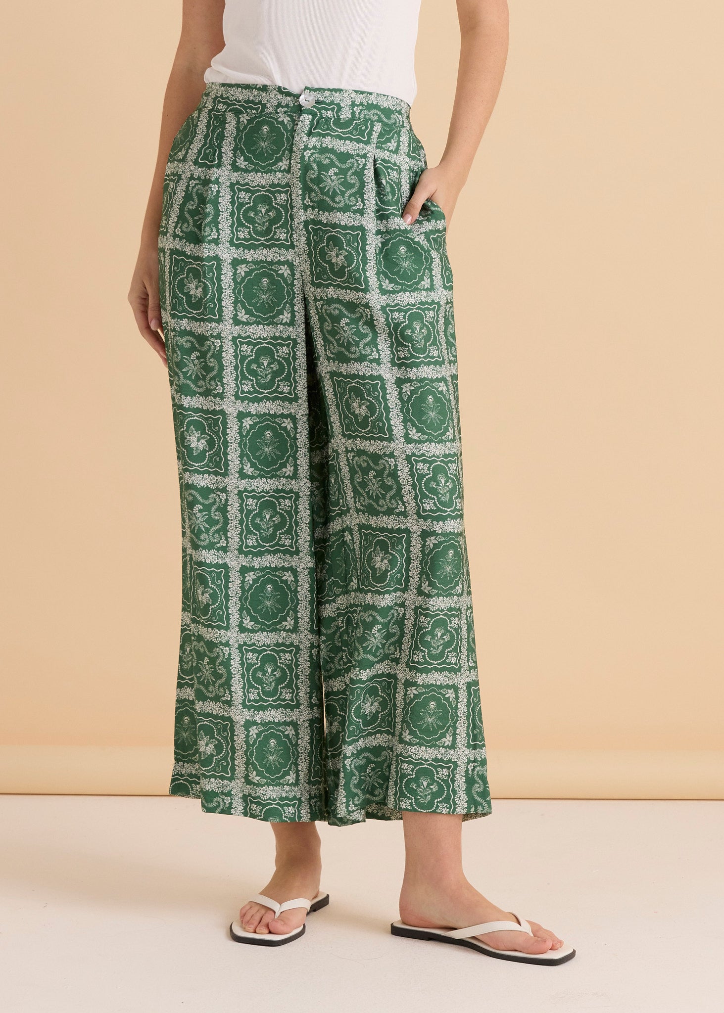 Pearl Palazzo Pant - Floral Tile Print