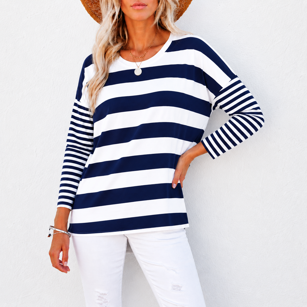 Betty Boxy Tee - Dark Blue Stripe