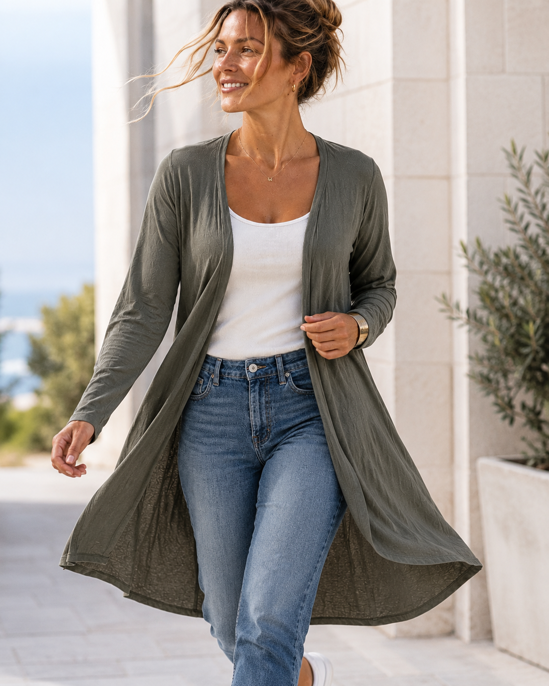 Byron Loose Sleeve Cardigan - Ash Green