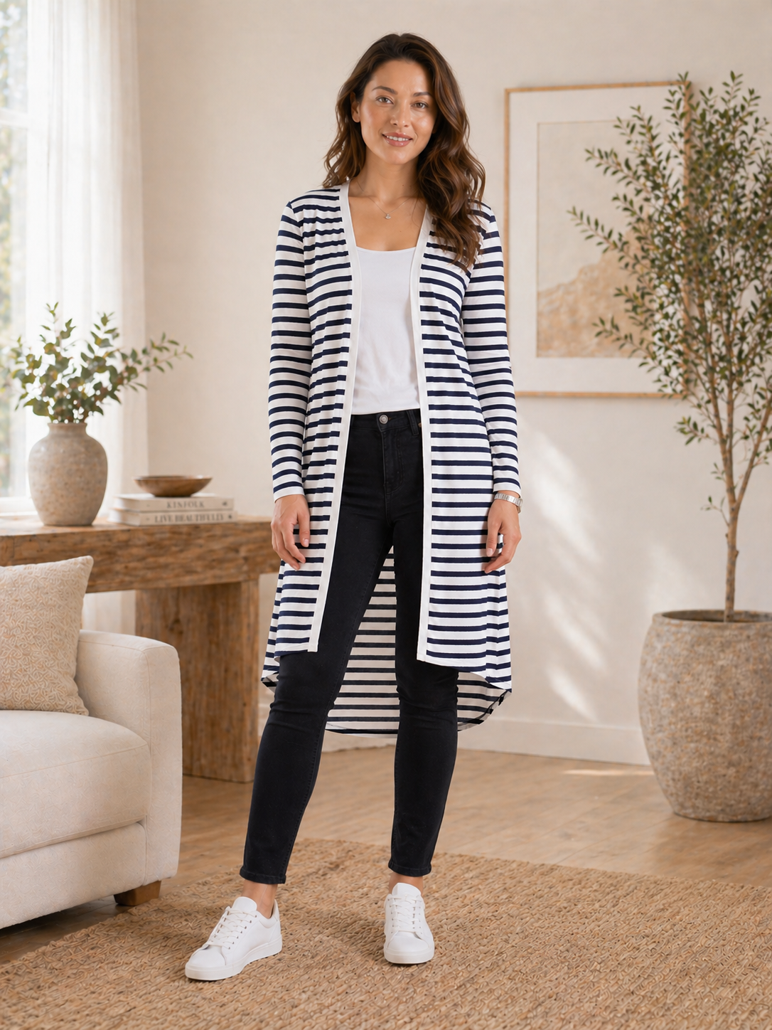 Byron Loose Sleeve Cardigan - Blue/White Stripe