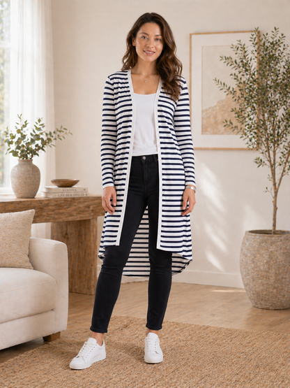 Byron Loose Sleeve Cardigan - Blue/White Stripe