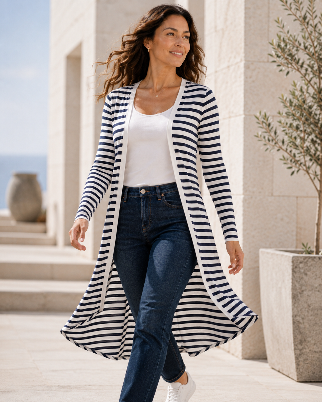 Byron Loose Sleeve Cardigan - Blue/White Stripe