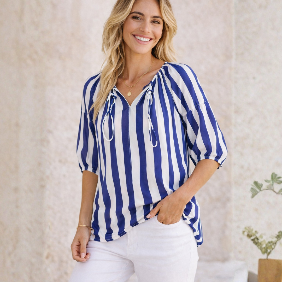 Camilla Blouse - Blue Stripe