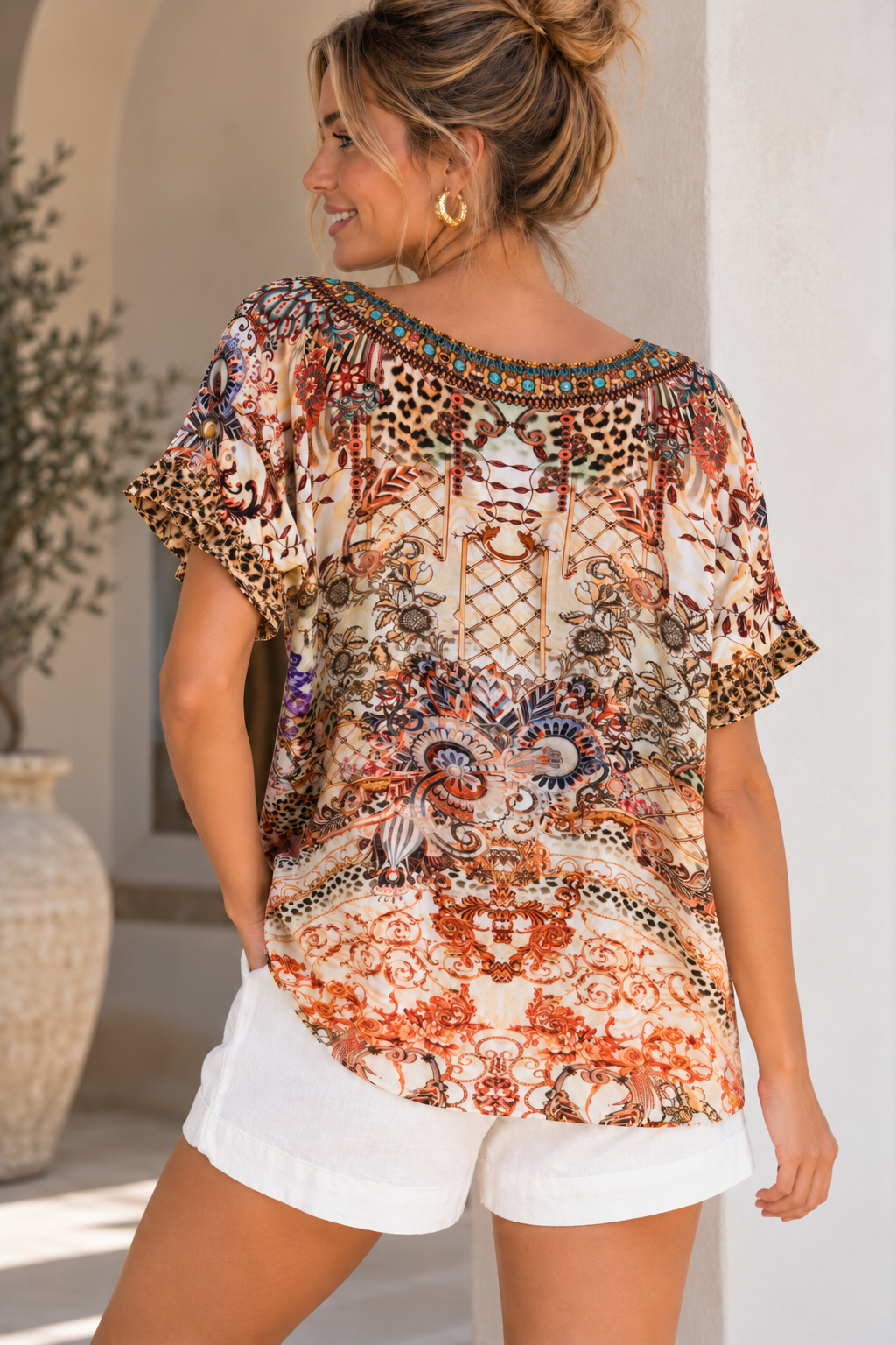 Cancun Top - Beige Leopard