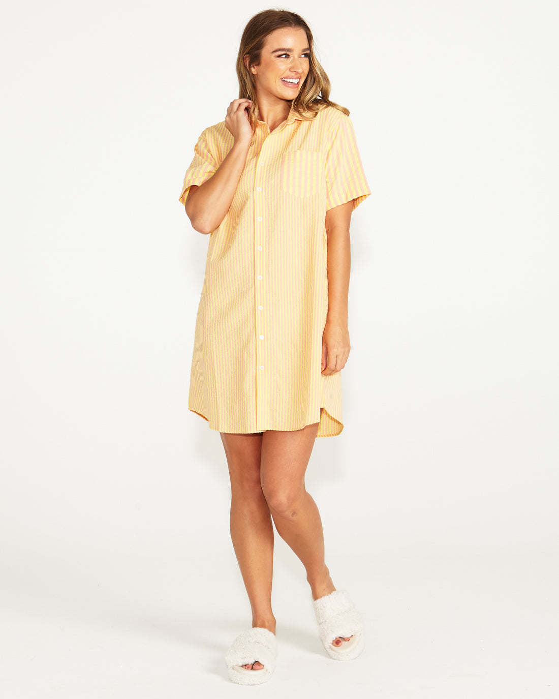 Christabel Night Shirt - Yellow Pink Stripe