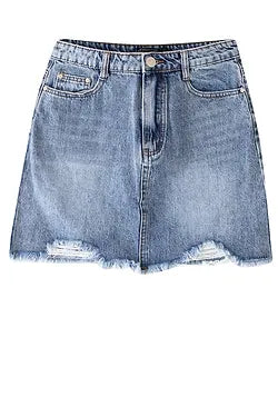 Distressed Denim Skirt - Dark Blue