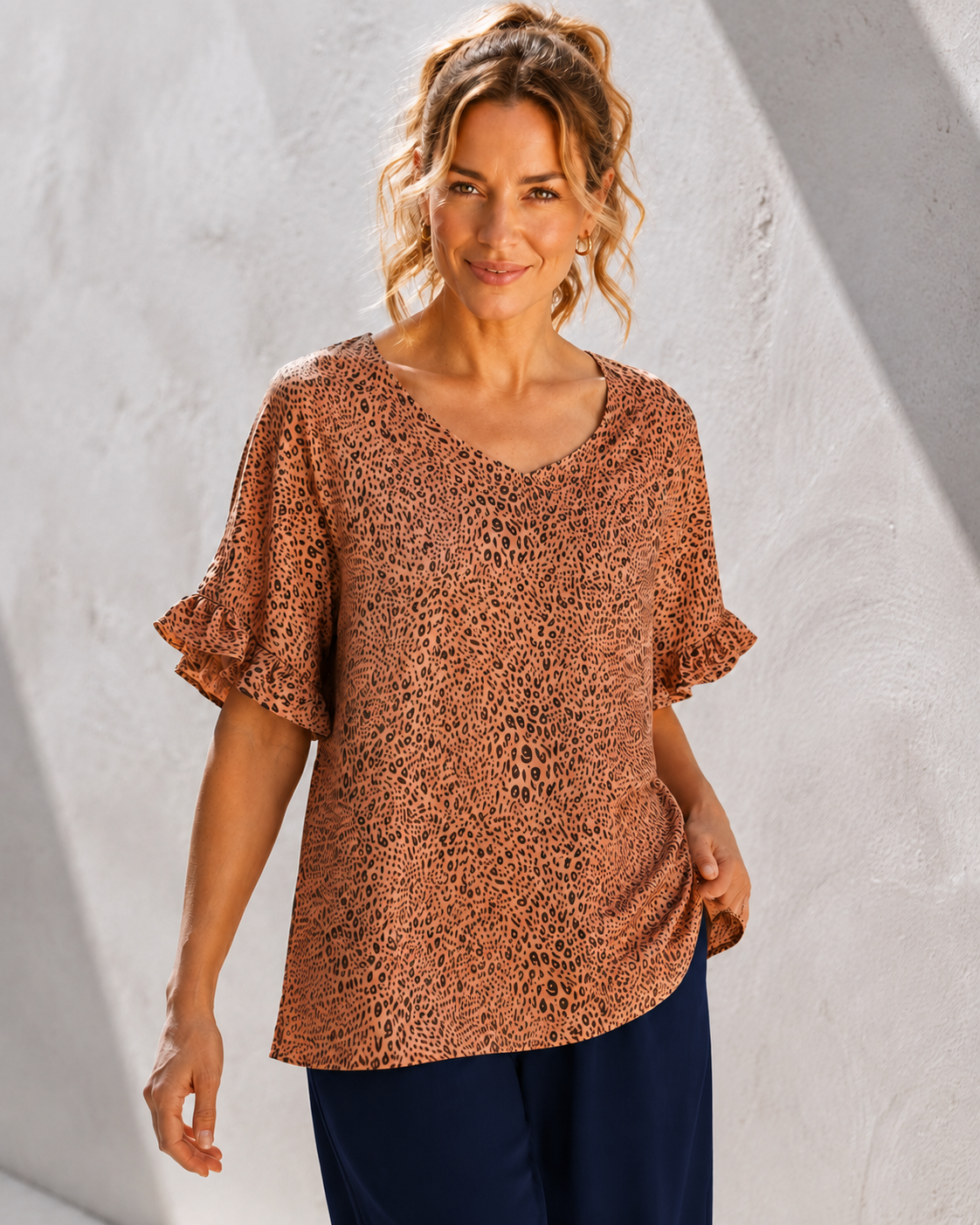 Davie Top - Sandy Animal Print