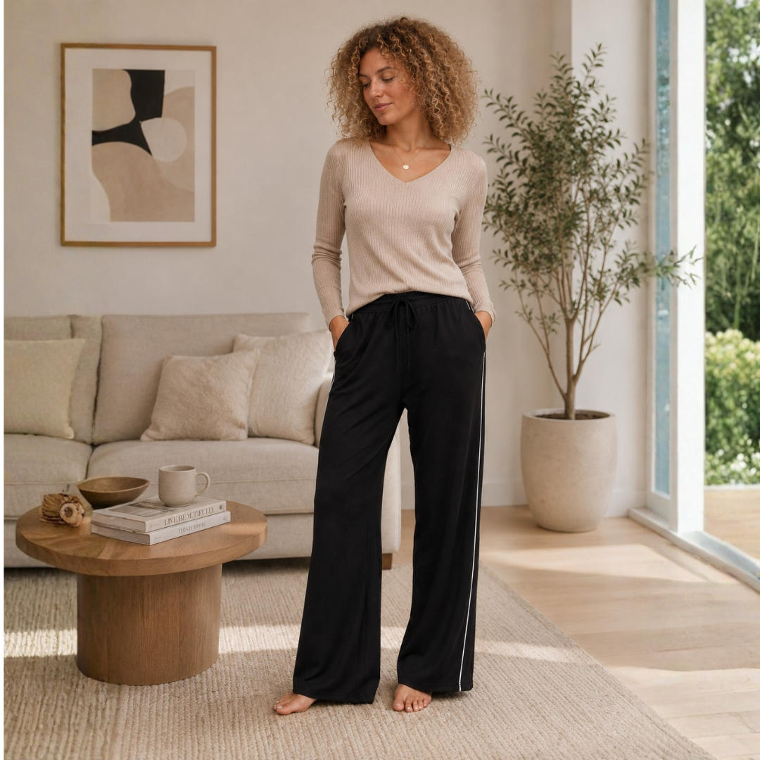 Evelyn Wide Leg Jogger - Black/White