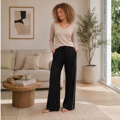 Evelyn Wide Leg Jogger - Black/White