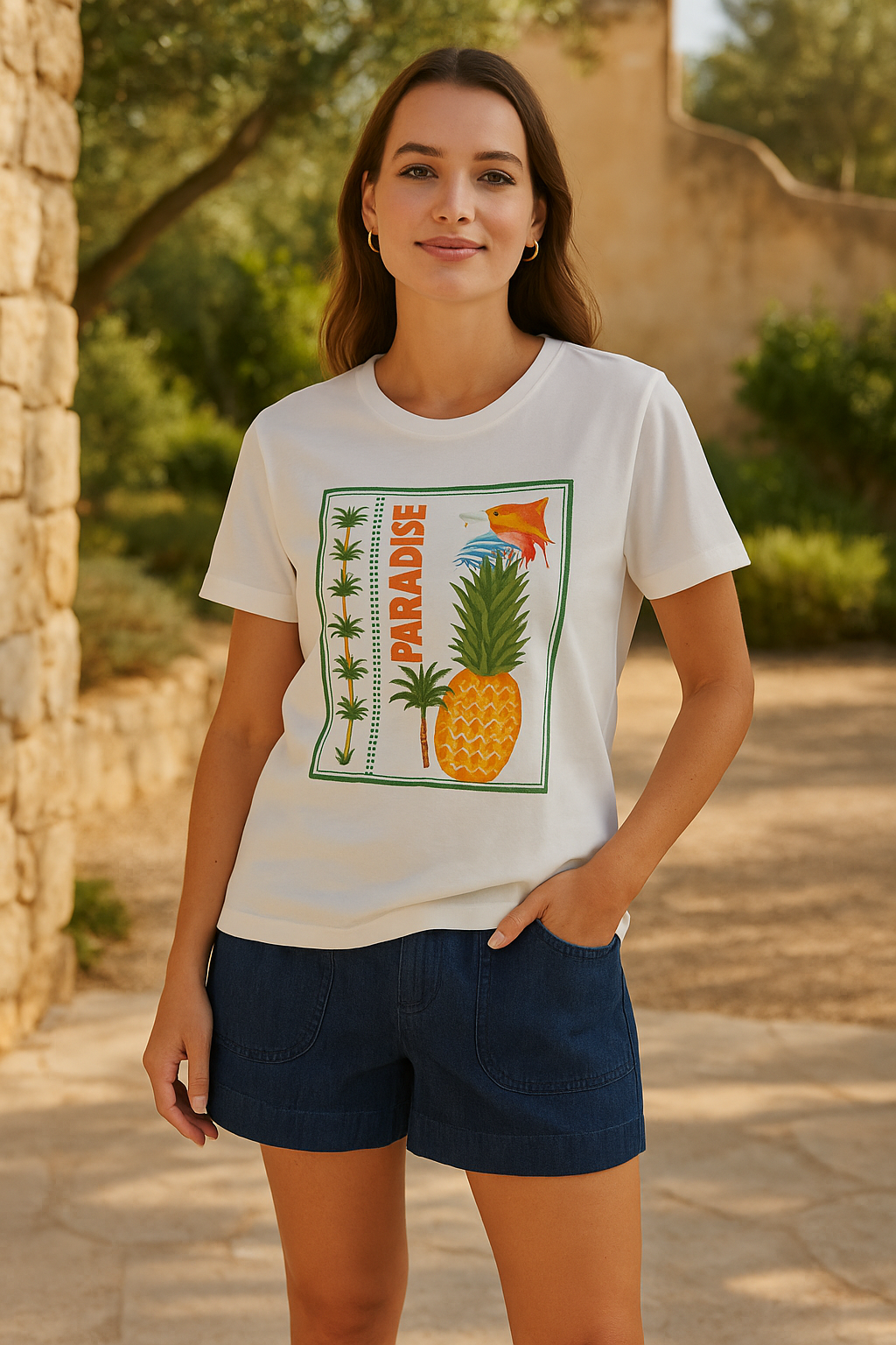 Ellia Crew Tee - Paradise Beach Print