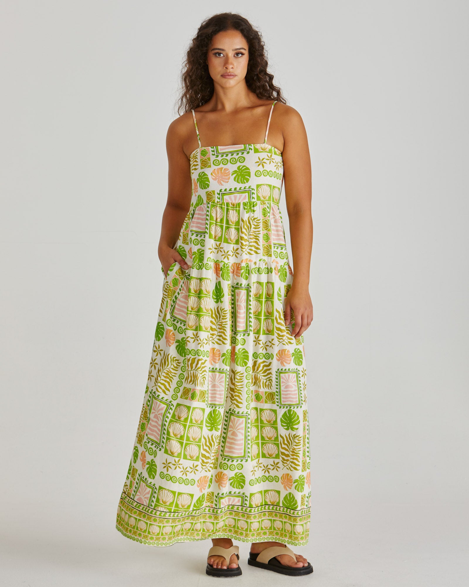Emmett Maxi Dress - Green Shell Print