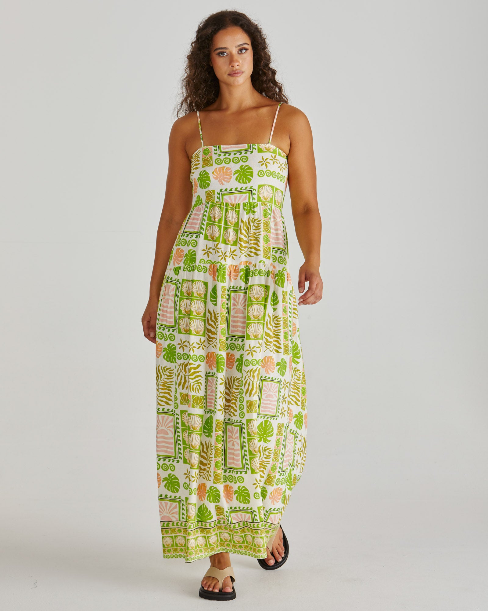 Emmett Maxi Dress - Green Shell Print