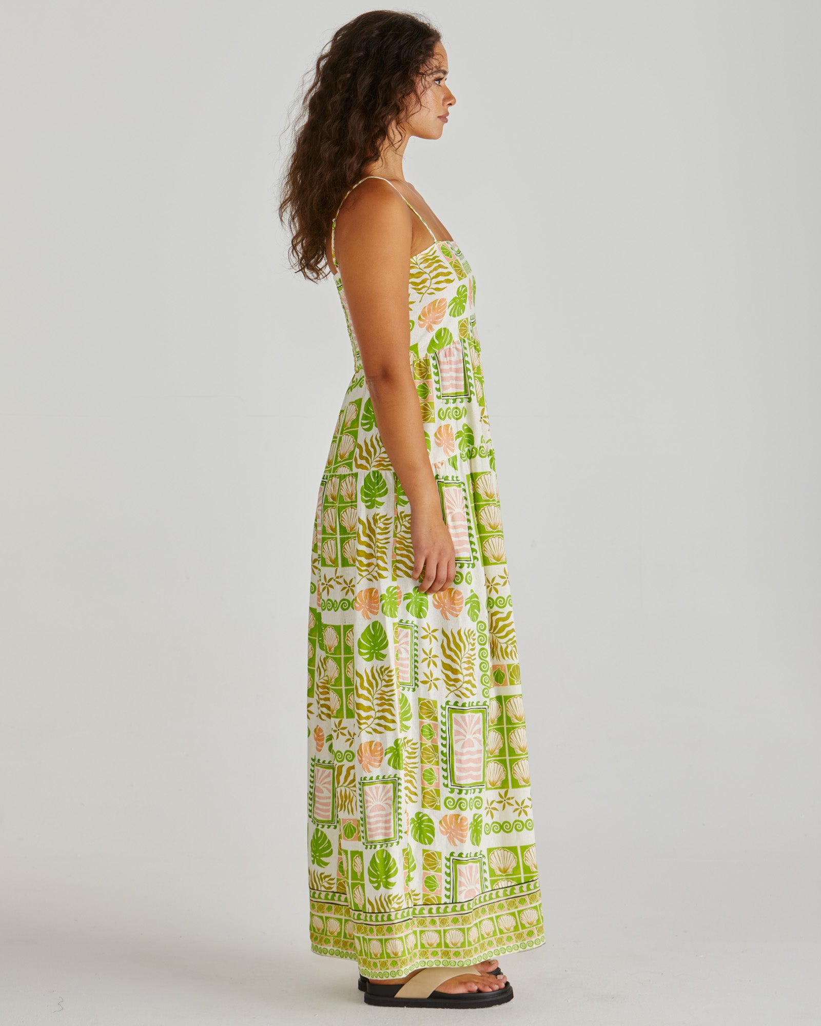 Emmett Maxi Dress - Green Shell Print