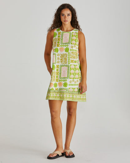 Emmett Tie Back Shift Dress - Green Shell Print