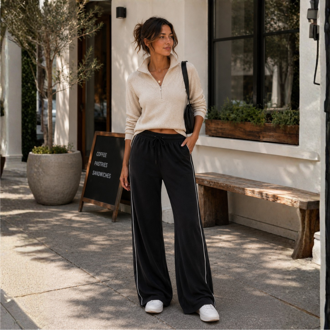 Evelyn Wide Leg Jogger - Black/White
