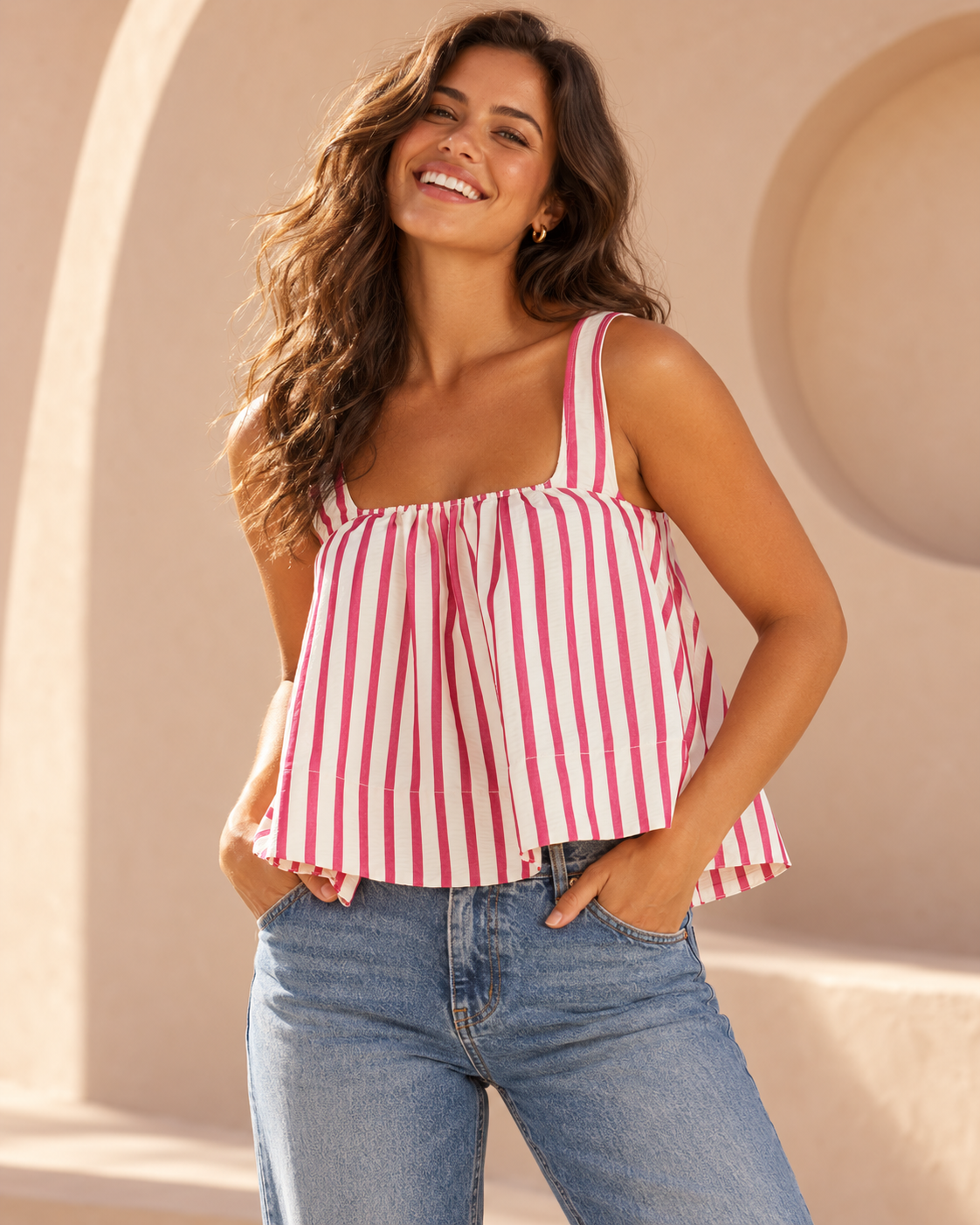 Henri Baby Doll Top - Pink Stripe