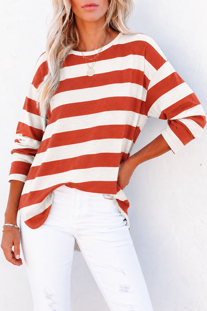 Jessie Long Sleeve Top - Terracotta Stripe