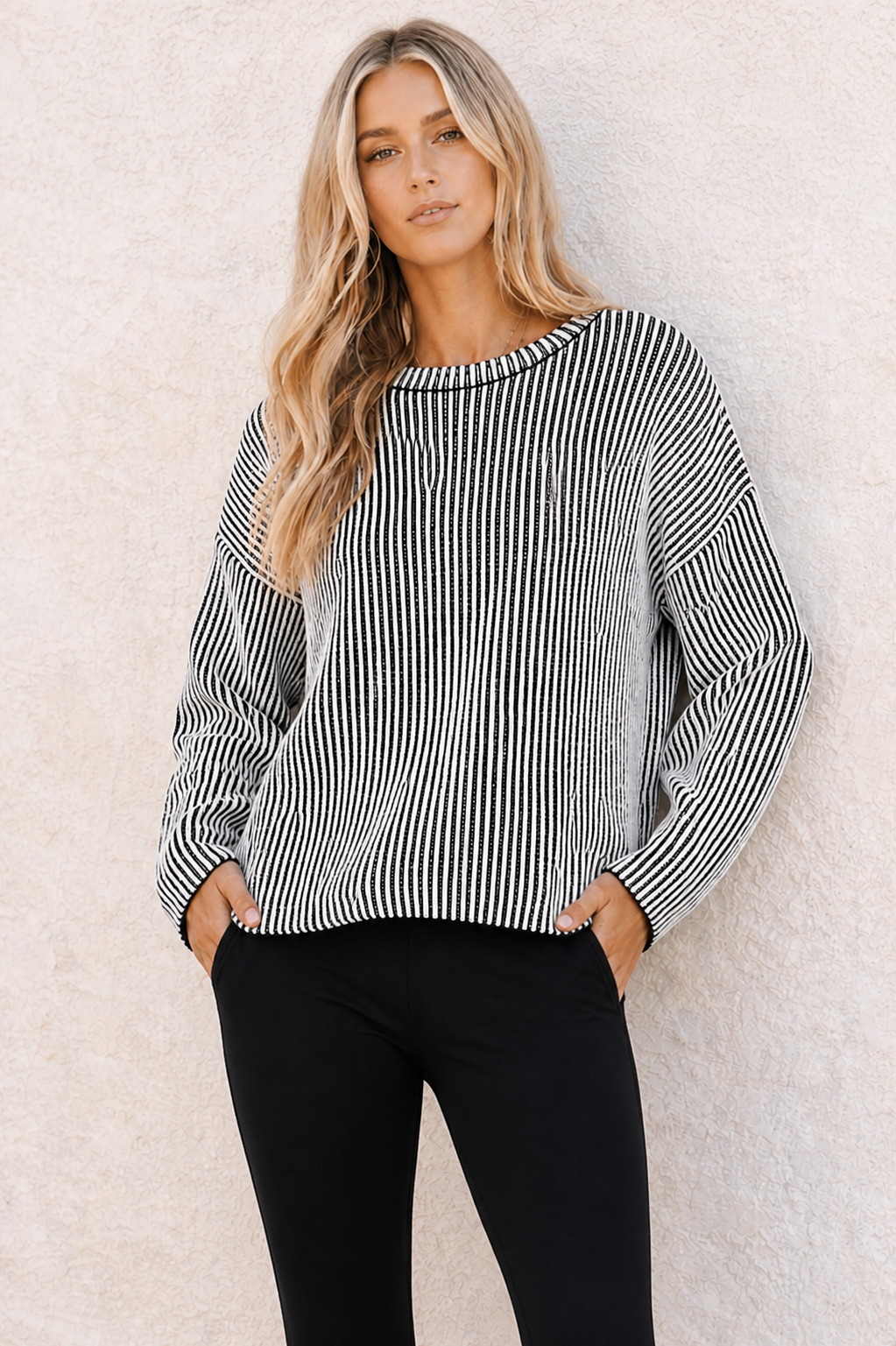 Lisette Chunky Rib Knit - Black &amp; White Stripe