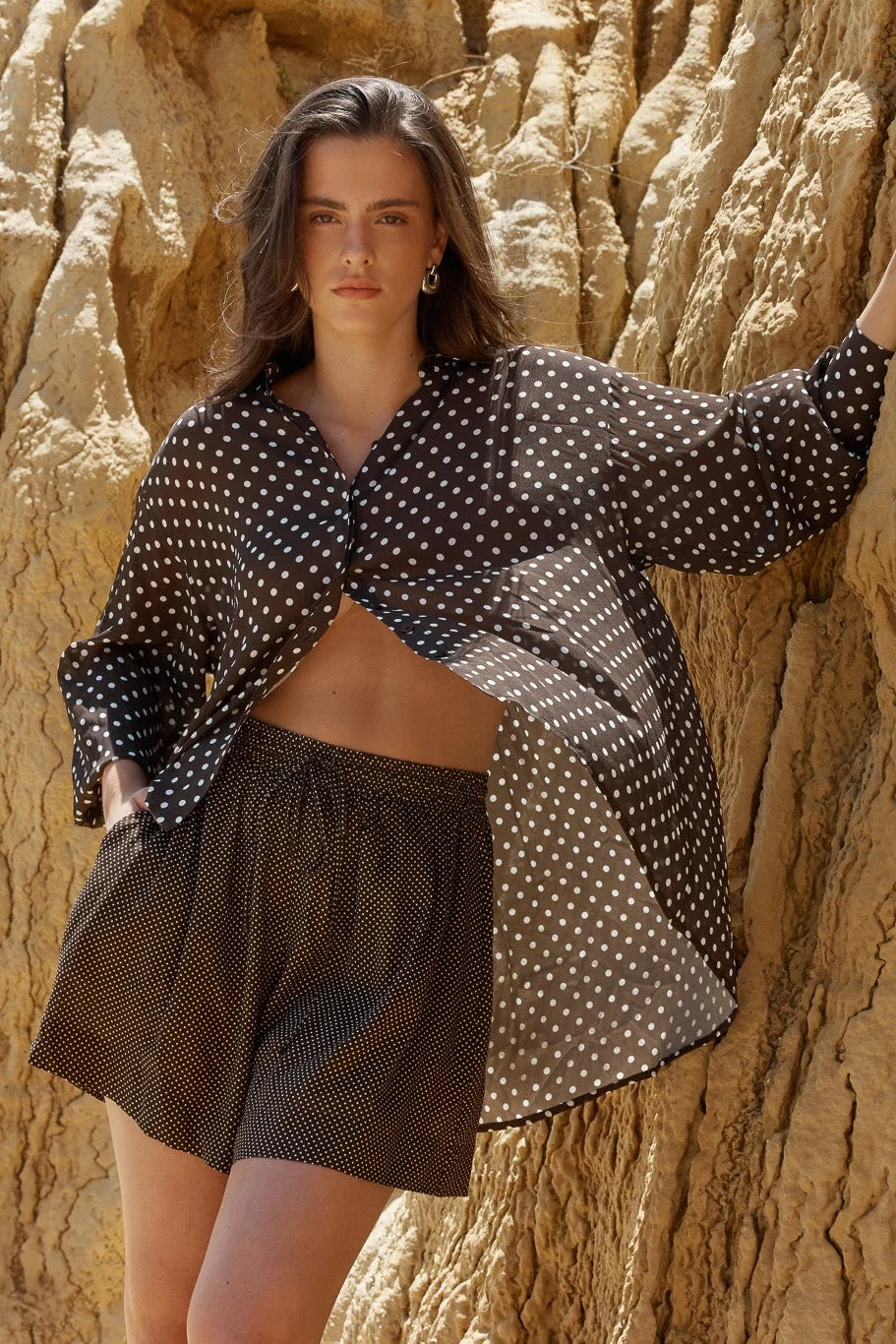 Lune Relaxed Short - Micro Dot- Brown