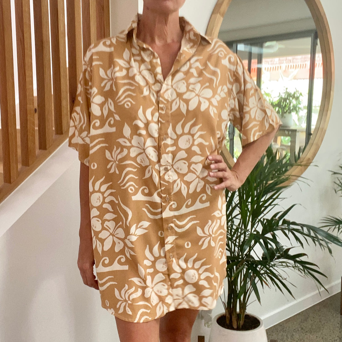 Macey Shirt Dress - Tan Print