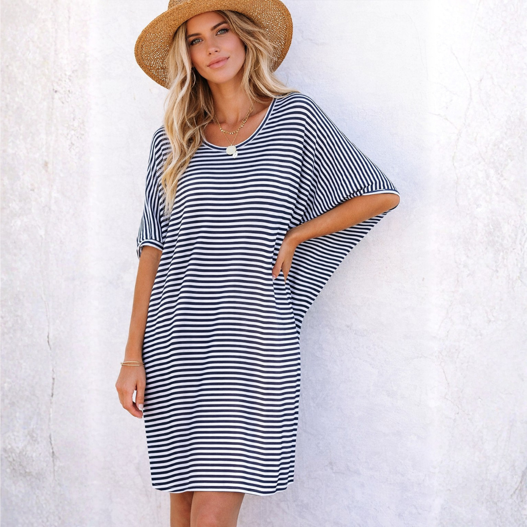 Maui Dress - Navy Blue/ White Stripe