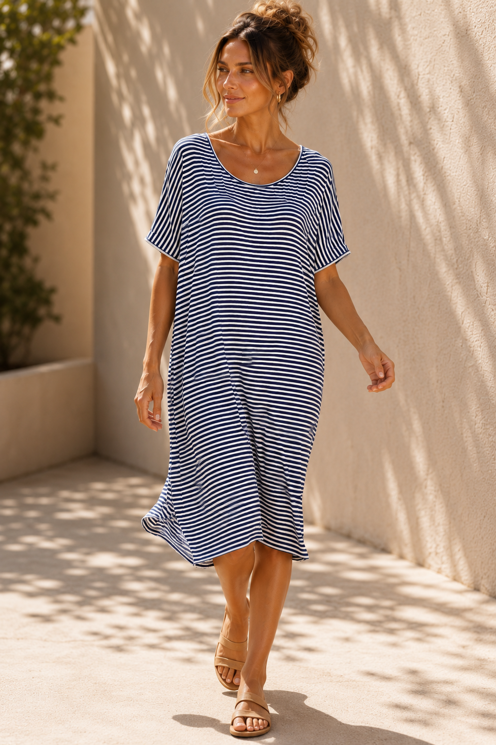 Maui Dress - Navy Blue/ White Stripe