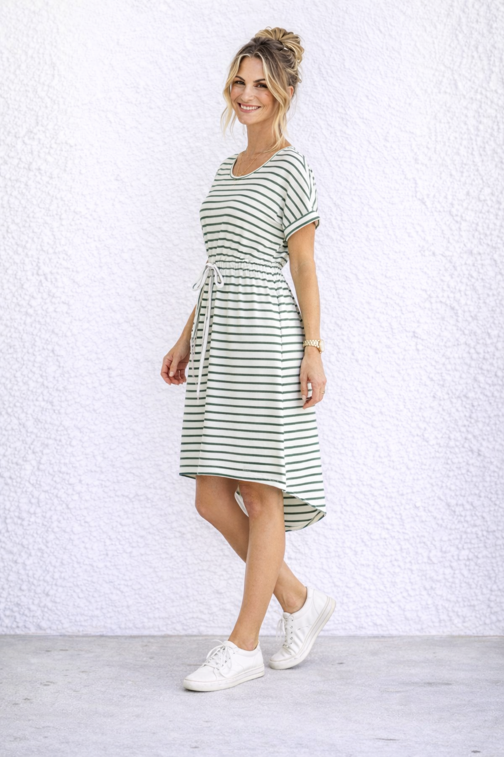 Liza Dress - Meadow Green Stripe