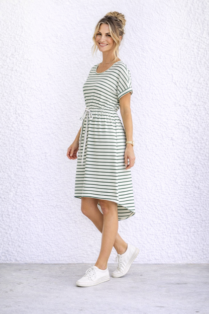 Liza Dress - Meadow Green Stripe