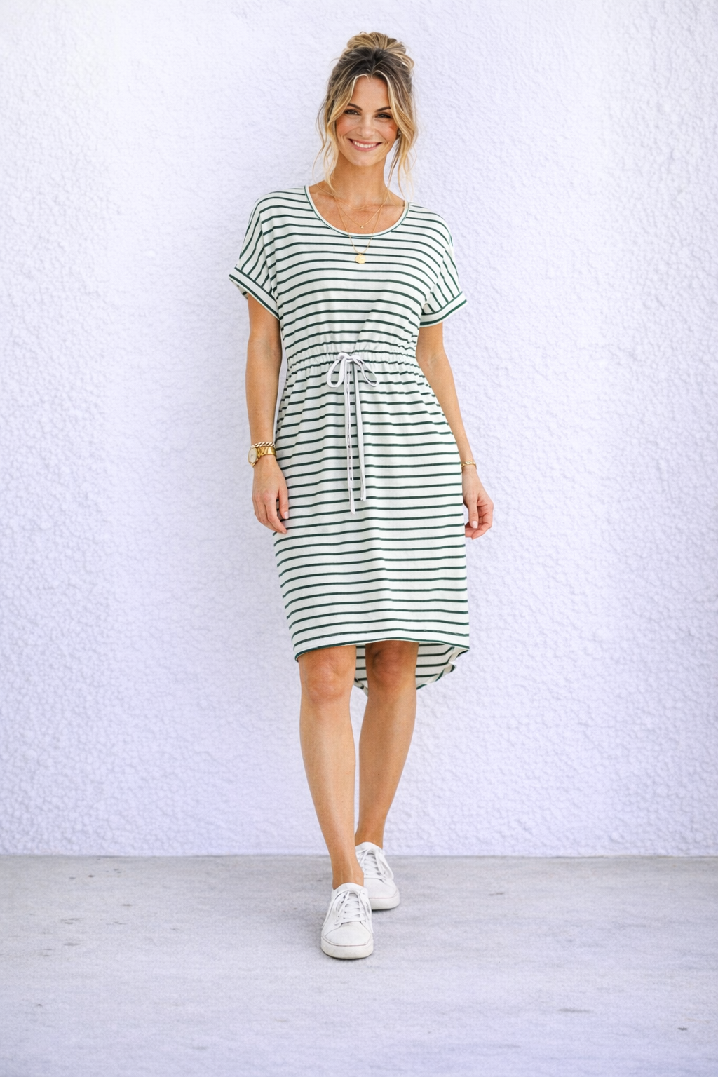 Liza Dress - Meadow Green Stripe