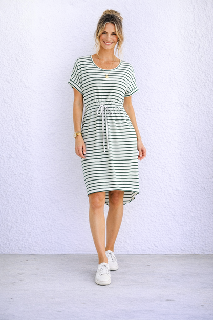 Liza Dress - Meadow Green Stripe