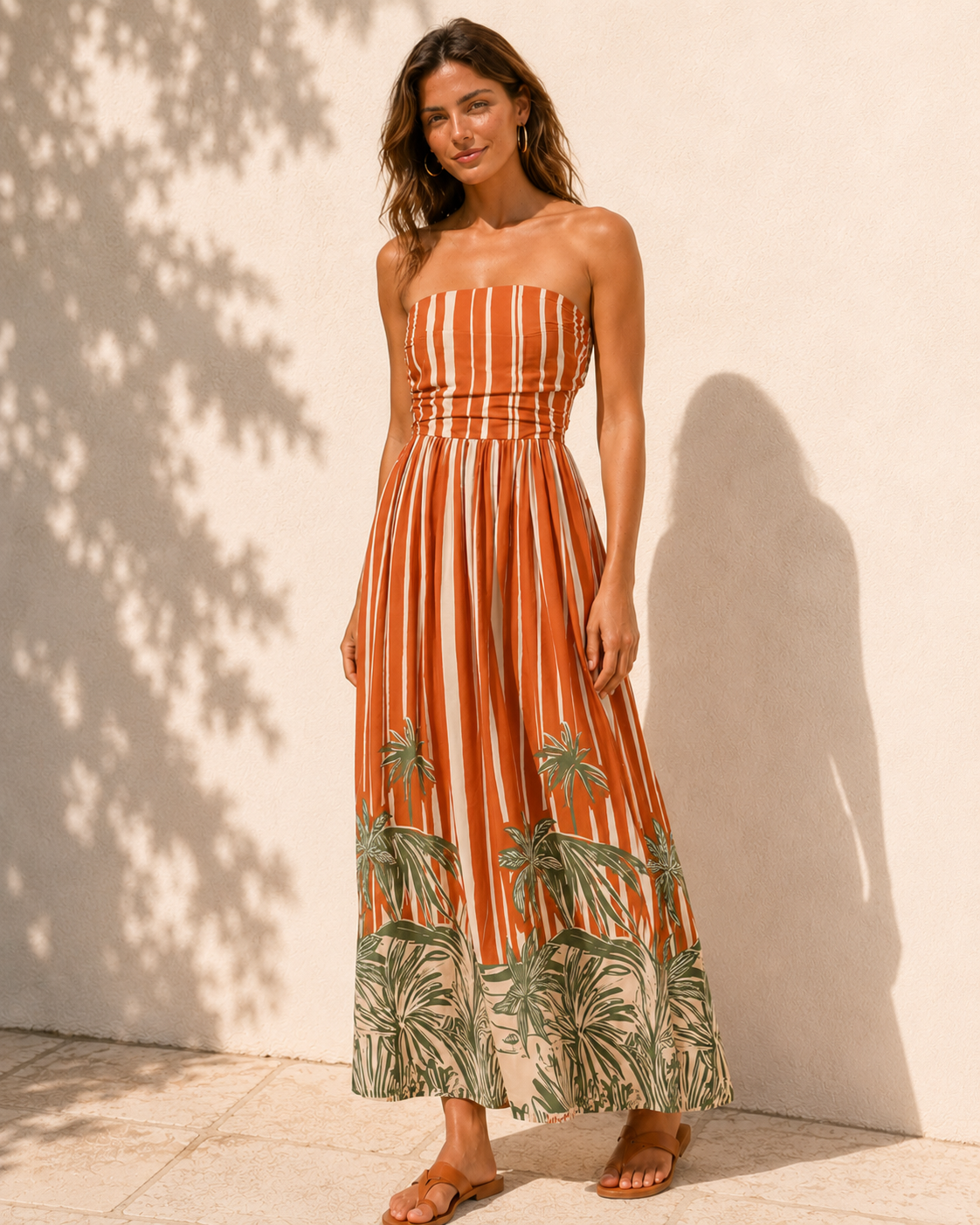 Mina Strapless Dress-Palm Stripe