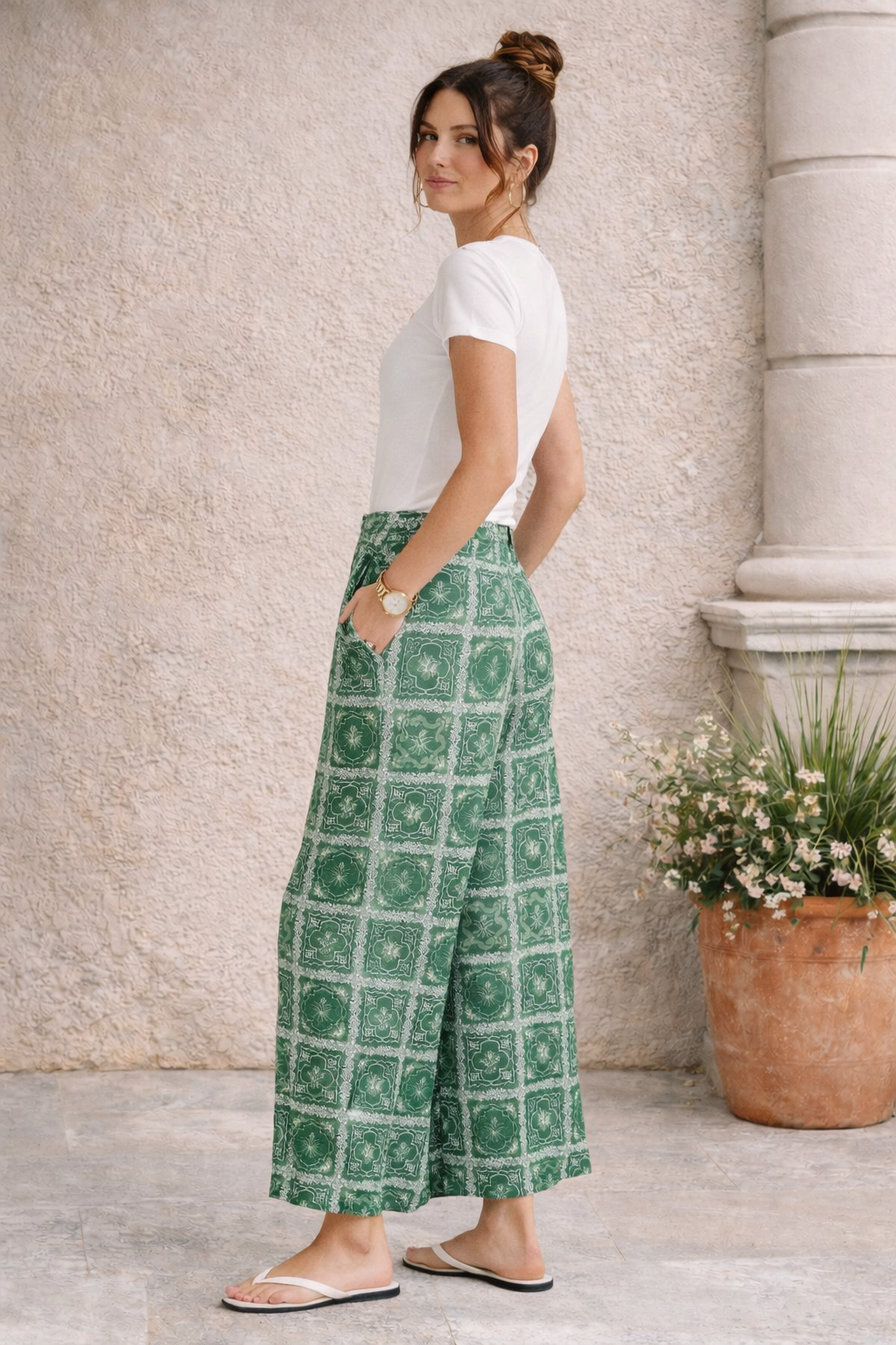 Pearl Palazzo Pant - Floral Tile Print