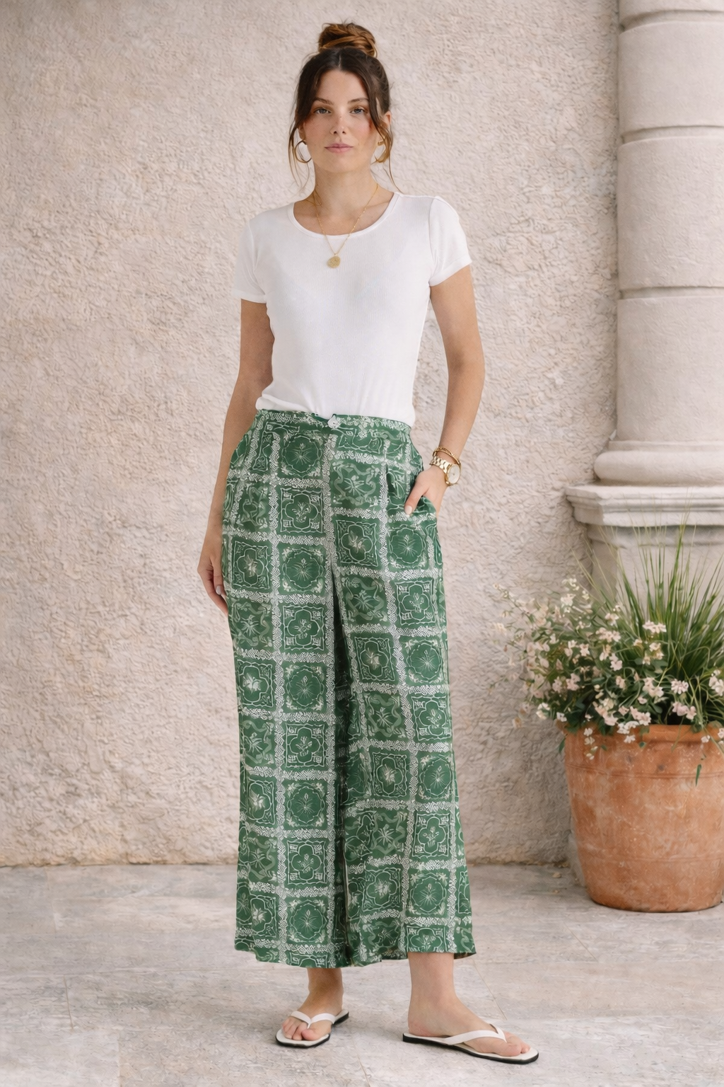 Pearl Palazzo Pant - Floral Tile Print