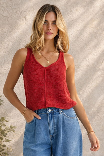 Penn Knit Top - Rust Red