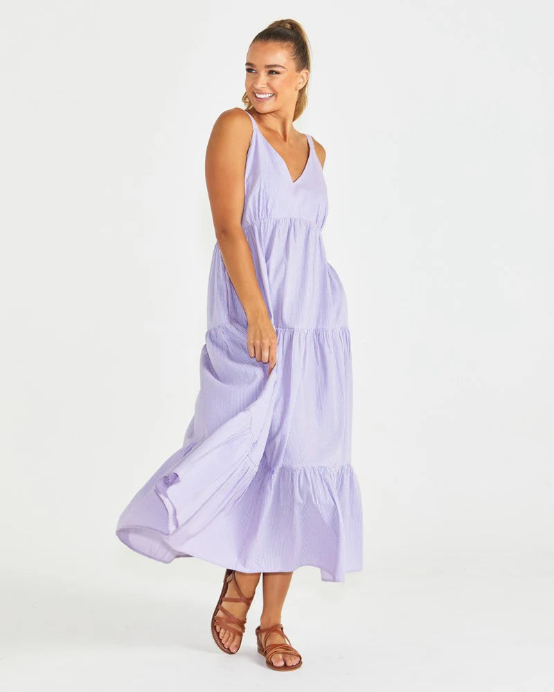 Phillipa Tiered Maxi Dress - Pink/Blue Gingham