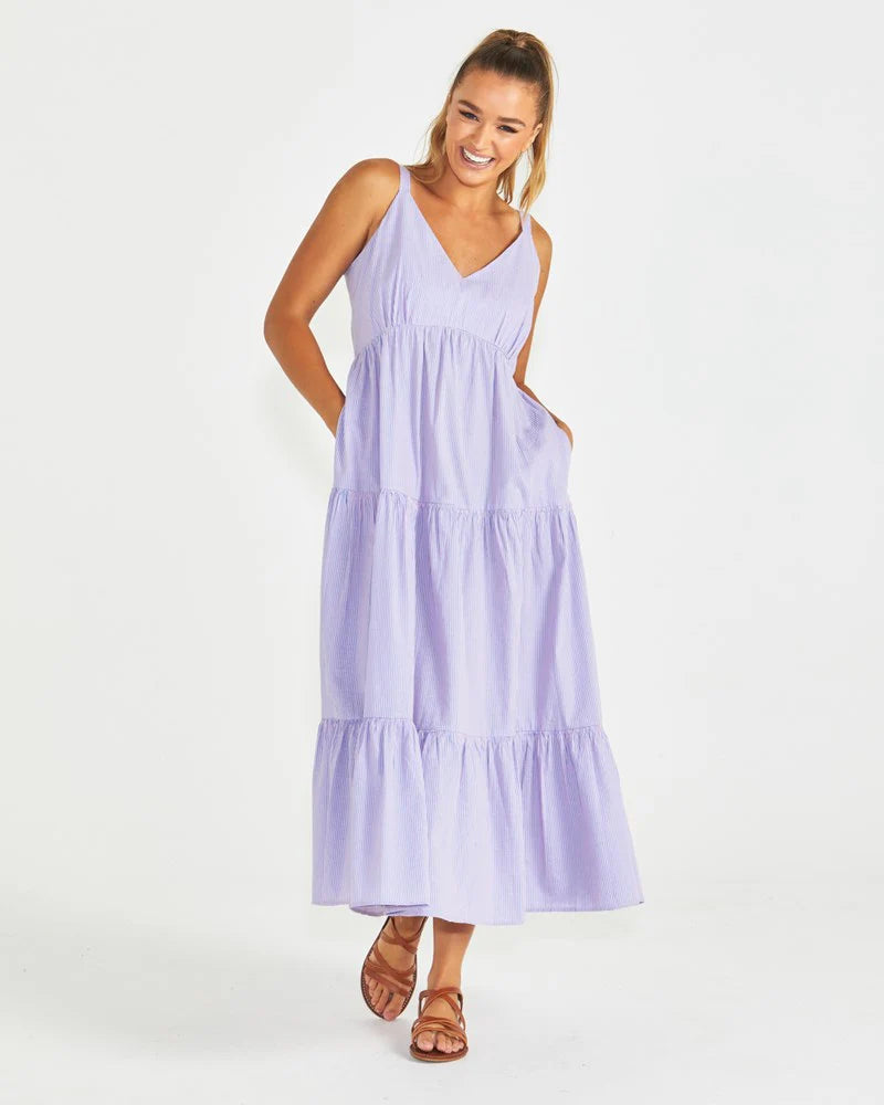 Phillipa Tiered Maxi Dress - Pink/Blue Gingham