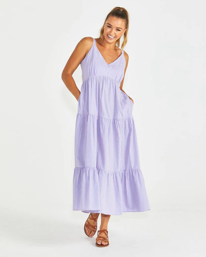 Phillipa Tiered Maxi Dress - Pink/Blue Gingham