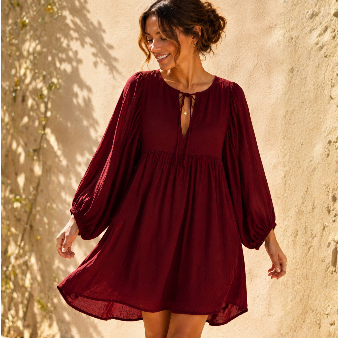 Rava Boho Mini Dress - Wine