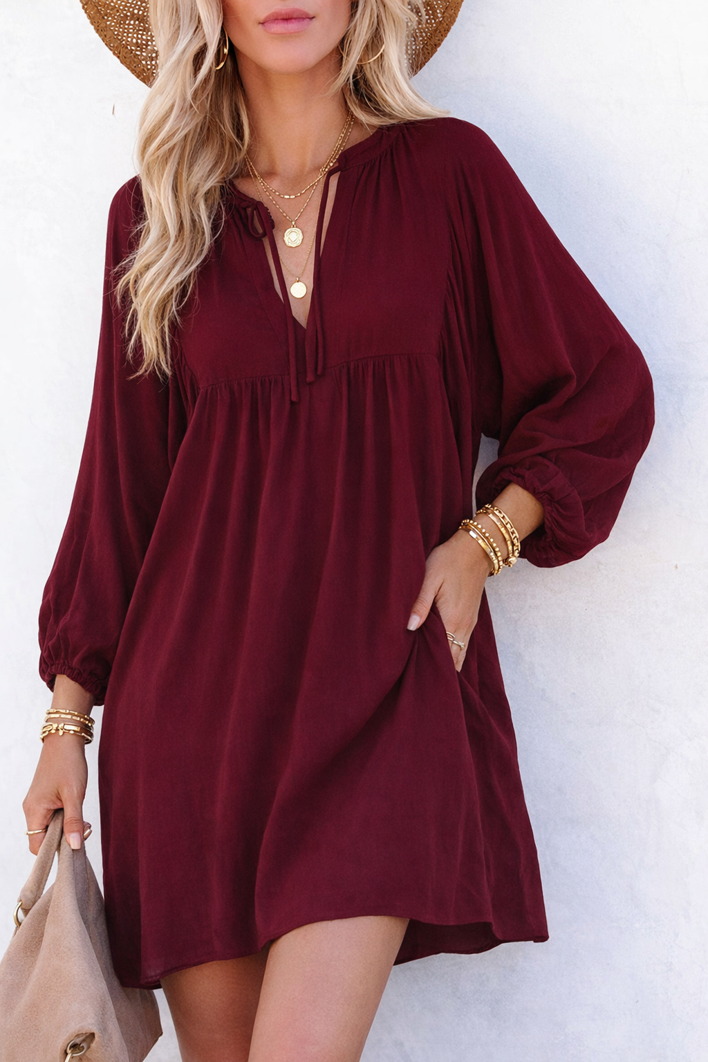 Rava Boho Mini Dress - Wine