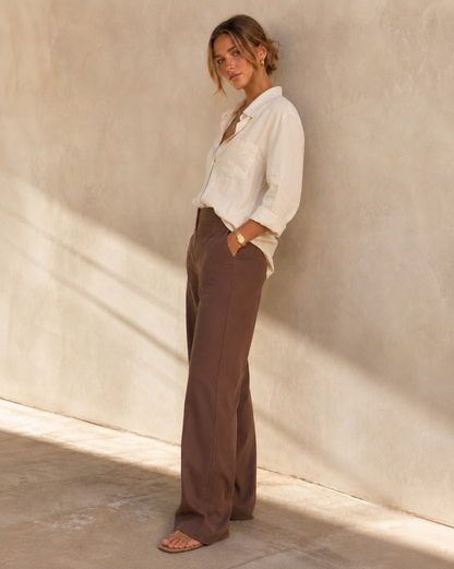 Roxy High Waisted Pants - Chocolate