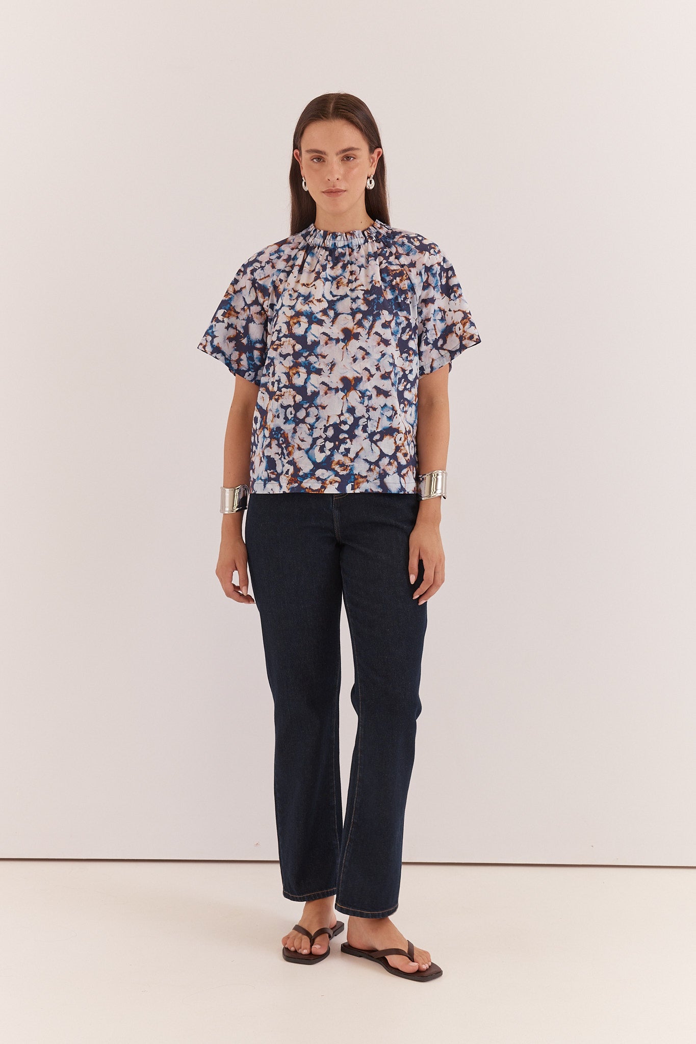 Anika Frill Neck Blouse - Violet Floral