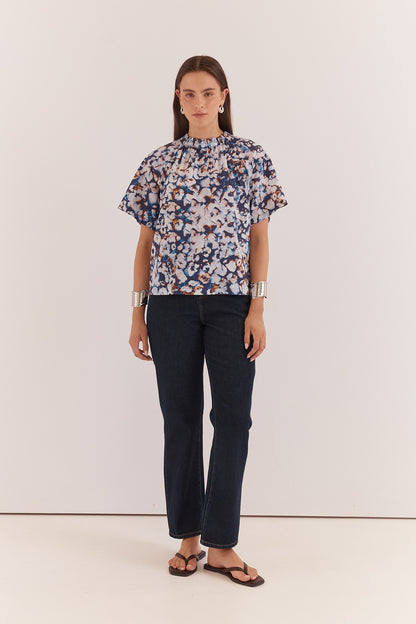 Anika Frill Neck Blouse - Violet Floral