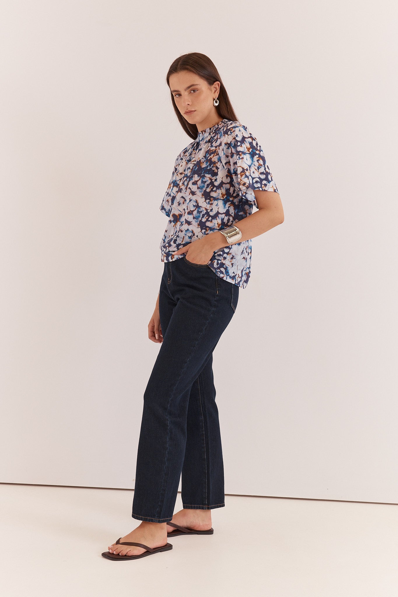 Anika Frill Neck Blouse - Violet Floral
